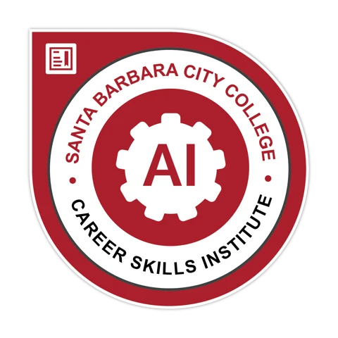 AI Foundations and Creative Applications digital badge from the Santa Barbara City College Career Skills Institute